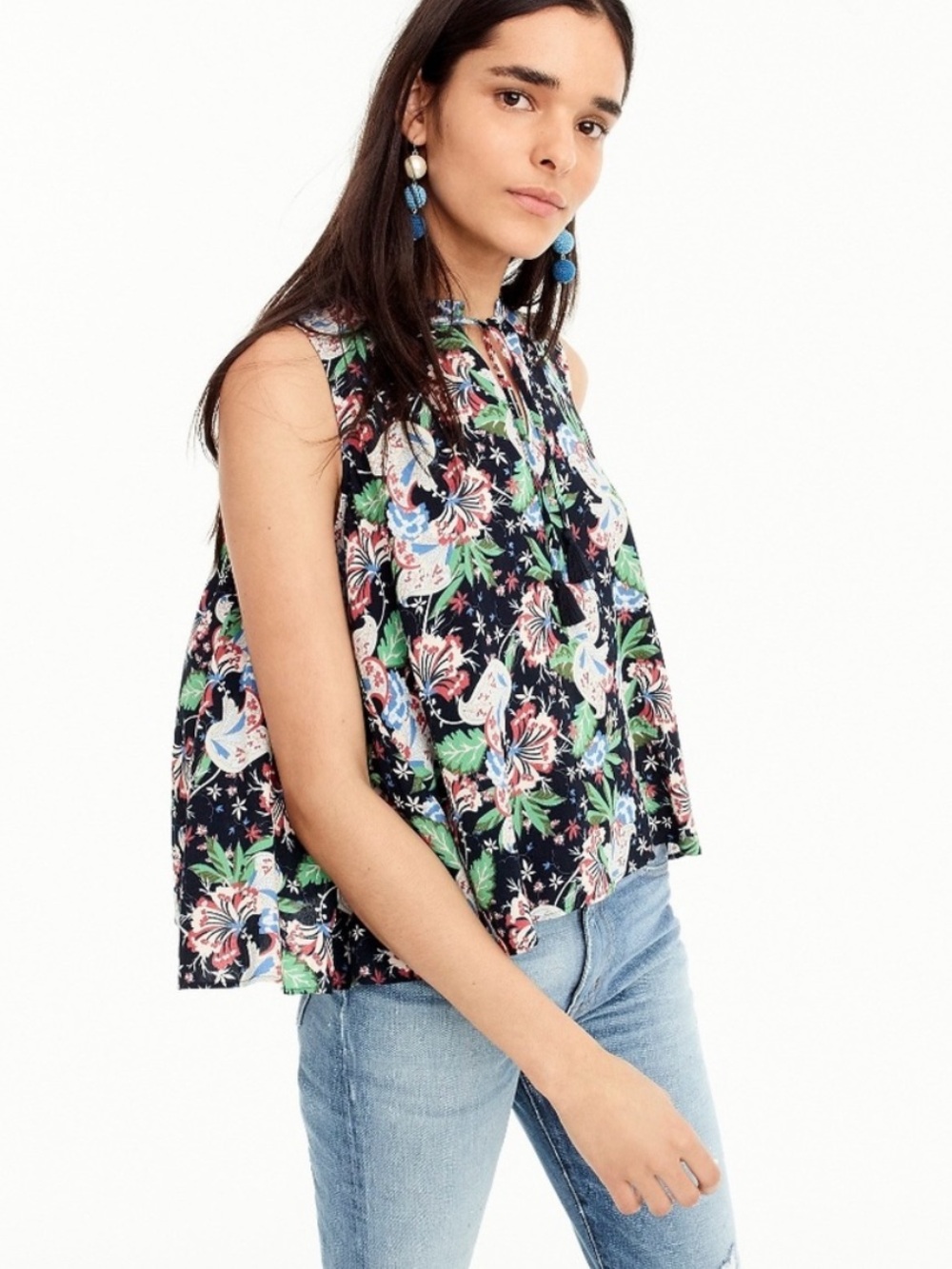 J. Crew Island Floral Drapey Swing Sleeveless Top